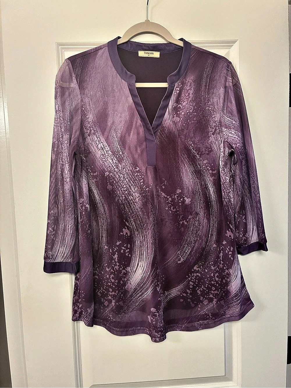 Timeson Abstract Sheer Tunic in Purple Size Medium